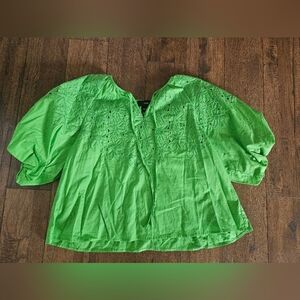 Elegant Green Women's Blouse with Embroidery